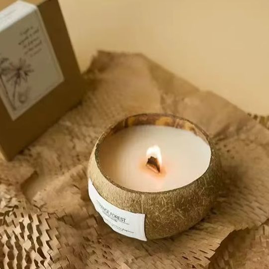 Home Decor Essentials - Natural Coconut Shell Scented Candle, Aromatherapy
