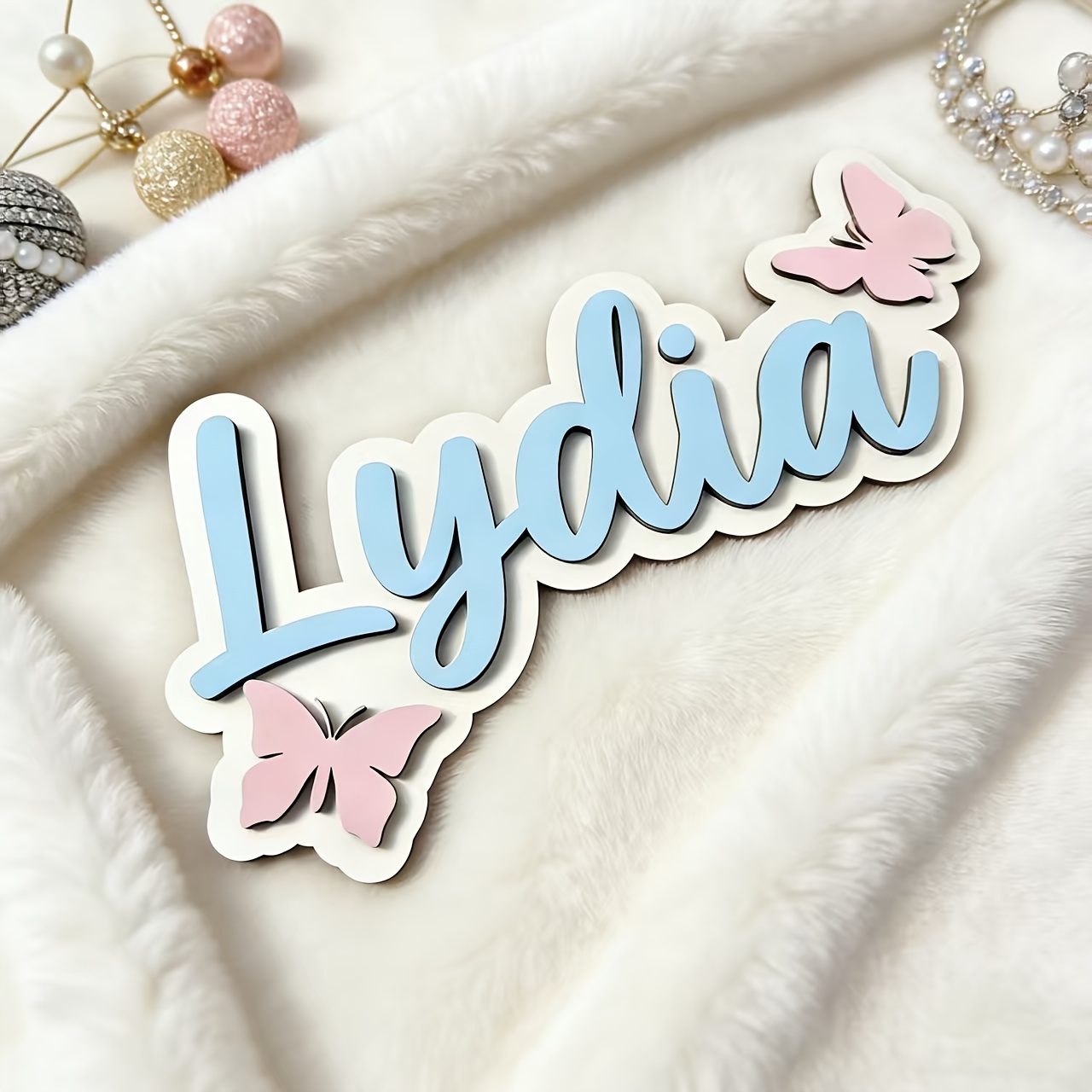 Home Decor Halloween - Personalized Blue & Pink Butterfly Name