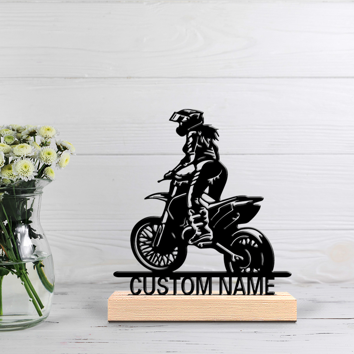 Home Decor Statue - 1pc Creative Motorcycle Girl Customizable Text
