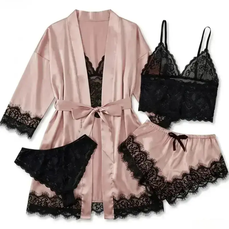 Home Decor Fabric - Women's 4-Piece Satin Pajama Sets -
