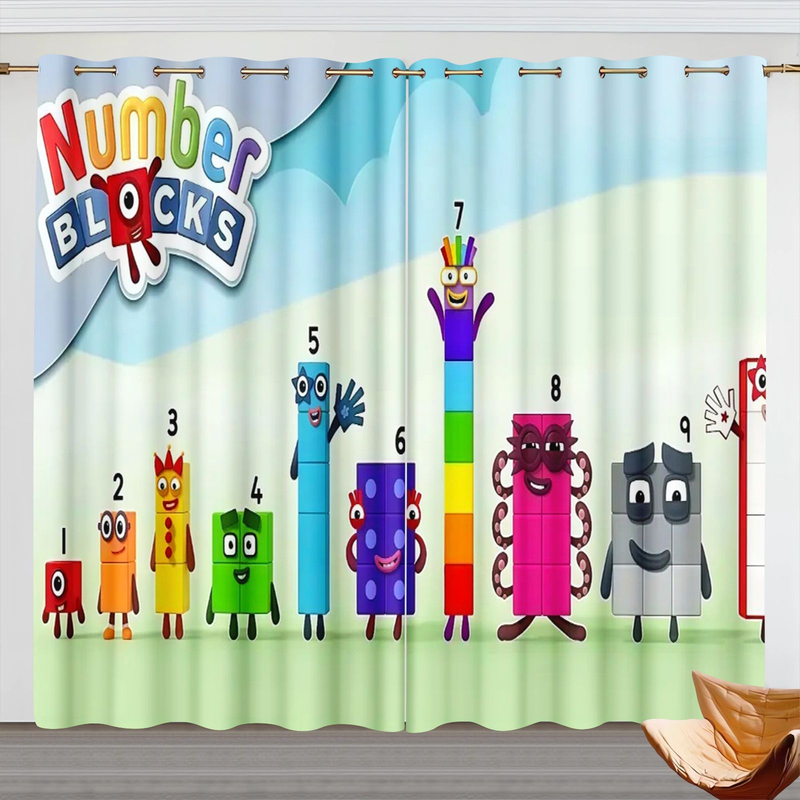 Home Decor Wall Panels - Numberblocks Cartoon Curtains, Kids Room Blackout